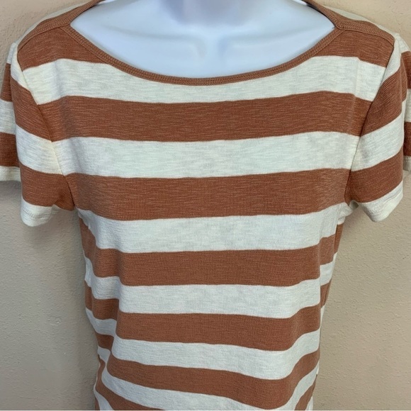 M Madewell Brick White Striped Knit Top Short Sleeve Stretch Medium Sweater Top - Picture 3 of 9